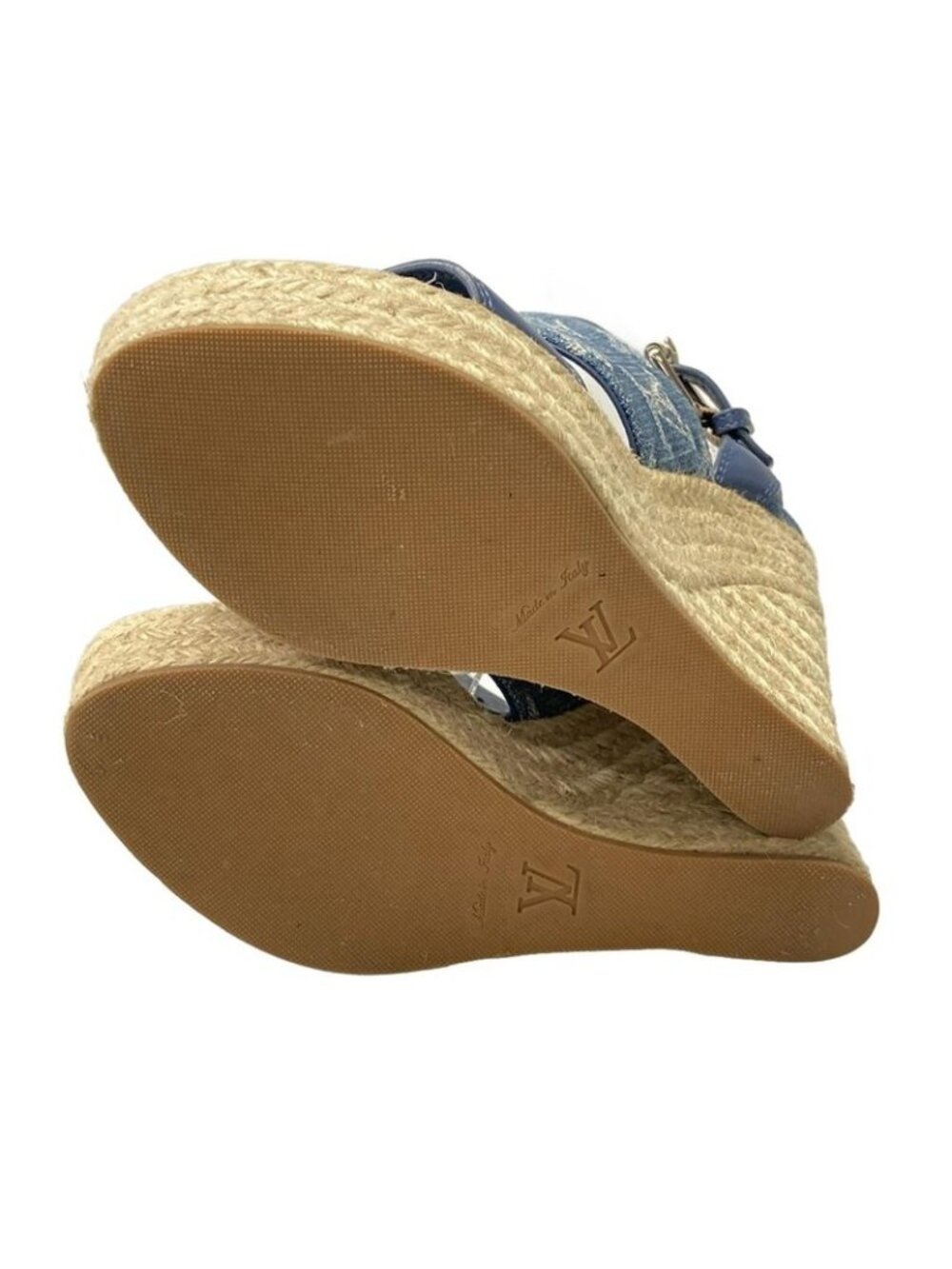 Louis Vuitton Sandals 35 Navy Ivory Wedge Sole Leather - Picture 4 of 8